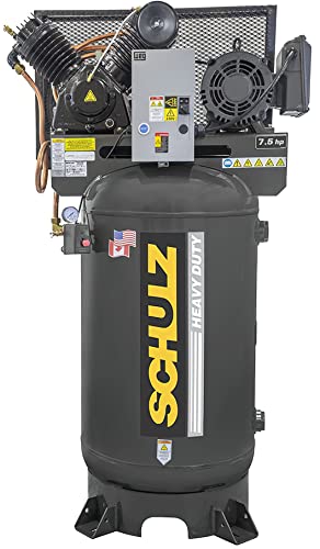 Schulz 7580VV30X-3 V-Series Piston Air Compressor, 80 Gallon Vertical Tank, 30 CFM, 175 PSI Max Working Pressure, 7.5 Horsepower, 3 Phase, 208-230/460V, Up to 960 RPM, Cast Iron Construction Black