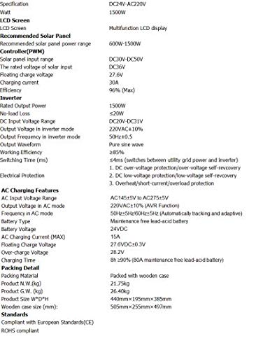 GOWE Hybrid controller inverter with UPS for off grid solar power system, 1500W 24V pure sine wave inverter with 30A PWM controller