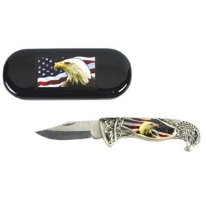 Treasure Gurus USA Flag & American Bald Eagle Head Shaped Folding Pocket Knife w/Gift Box Case