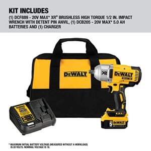 DEWALT 20V MAX* XR Impact Wrench Kit, Brushless, High Torque, Detent Anvil, 1/2-Inch (DCF899P1)