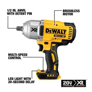 DEWALT 20V MAX* XR Impact Wrench Kit, Brushless, High Torque, Detent Anvil, 1/2-Inch (DCF899P1)