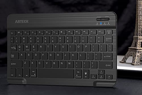 Arteck HB030B Universal Slim Portable Wireless Bluetooth 3.0 7-Colors Backlit Keyboard with Built in Rechargeable Battery, Black