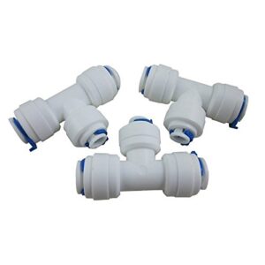 digiten 3/8" 3/8" 1/4" 3-way reducing tee tube quick connect push fit for ro water reverse osmosis system (pack of 3)