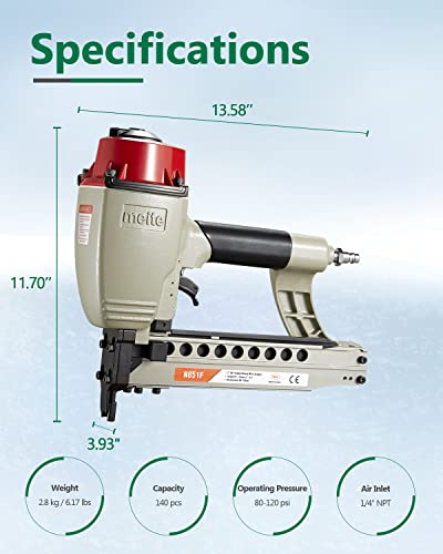 meite N851F Upholstery Stapler 16 Gauge 7/16-Inch Crown 1-Inch to 2-Inch Length Continuous Firing Stapler Pneumatic Heavy Wire Stapler Construction Stapler