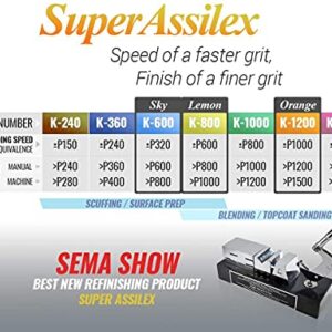 Super Assilex Flexible Sanding Sheets Job-PAK, Assorted K600-K1200, U191-150A, 6 Sheets + 1 M Hand Pad for Half Sheets