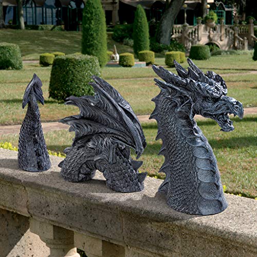 Design Toscano JQ8618 The Dragon of Falkenberg Castle Moat Lawn Garden Statue, 28 Inches Wide, 7 Inches Deep, 14 Inches High, Handcast Polyresin, Gray Stone Finish