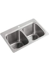 kohler 5267-1-na verse 33" x 22" x 9-1/4" top-mount double-equal bowl kitchen sink with single faucet hole, stainless steel