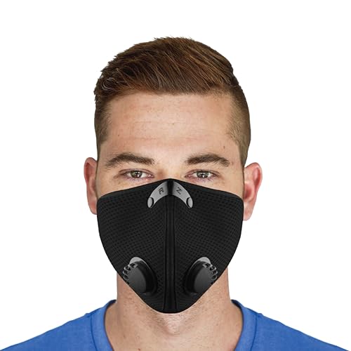 RZ Mask M2 Mesh Air Filtration Face Protection Dust Mask with 99.9% Effective Carbon Filters for Woodworking, Construction, Large, 1 pack, Black