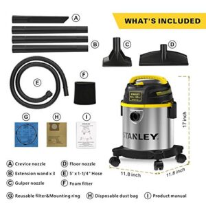 Stanley SL18136 Wet Dry Vacuum, 3 Gallon, 4.0 HP, Stainless Steel