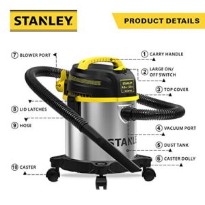 Stanley SL18136 Wet Dry Vacuum, 3 Gallon, 4.0 HP, Stainless Steel