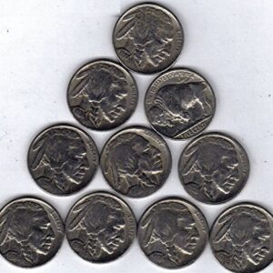 Count of Ten Circulated Buffalo Nickels 1913 to 1938 Fine