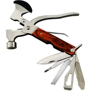 camping gear multitool, cool & unique christmas gifts for men dad husband boyfriend, 18-in-1 survival gear for outdoor hunting hiking, emergency escape tool with axe,hammer,plier,knife,bottle opener