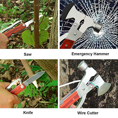 Camping Gear Multitool, Cool & Unique Christmas Gifts for Men Dad Husband Boyfriend, 18-in-1 Survival Gear for Outdoor Hunting Hiking, Emergency Escape Tool with Axe,Hammer,Plier,Knife,Bottle Opener