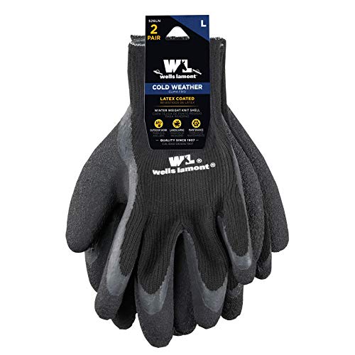 Wells Lamont Cold Weather Latex Grip Versatile Winter Work Gloves | Cut & Tear Resistant | 2-Pair Pack, Medium (526MN) , Black