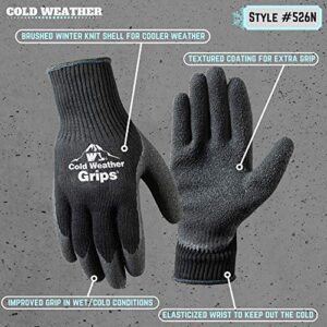 Wells Lamont Cold Weather Latex Grip Versatile Winter Work Gloves | Cut & Tear Resistant | 2-Pair Pack, Medium (526MN) , Black