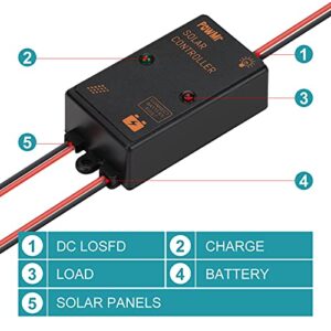 5A Waterproof Solar Charge Controller 6V/12V Auto, 5 amp Solar Panel Charging Regulator IP67 Waterproof 24Hours Load on for Lead-Acid (AGM Gel Seal Flooded) Battery