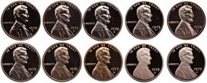 1970-1979 s lincoln memorial cent gem deep cameo proof run 10 coin set us mint penny lot complete 1970's set