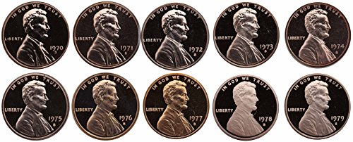 1970-1979 S Lincoln Memorial Cent Gem Deep Cameo Proof Run 10 Coin Set US Mint Penny Lot Complete 1970's Set