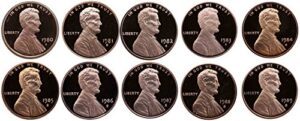 1980-1989 s lincoln memorial cent gem deep cameo proof run 10 coin set us mint penny lot complete 1980's set