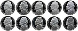 1980-1989 s jefferson nickel gem proof run 10 coins us mint decade lot complete 1980's set