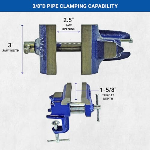 Yost Vises COV-3 Clamp-On Vise | 3 Inch Jaw Width Portable Vise | Made from Gray Iron Casting | Blue