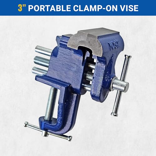 Yost Vises COV-3 Clamp-On Vise | 3 Inch Jaw Width Portable Vise | Made from Gray Iron Casting | Blue