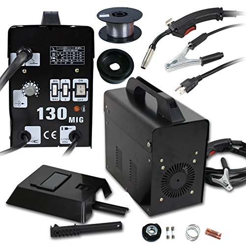 SUPER DEAL PRO Commercial MIG 130 AC Flux Core Wire Automatic Feed Welder Welding Machine w/Free Mask 110V