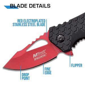 MTech USA – Spring Assisted Folding Knife – Red Fine Edge Stainless Steel Blade with Black Nylon Fiber Handle, Bottle Opener, Pocket Clip, Tactical, EDC, Self Defense- MT-A882RD