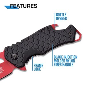 MTech USA – Spring Assisted Folding Knife – Red Fine Edge Stainless Steel Blade with Black Nylon Fiber Handle, Bottle Opener, Pocket Clip, Tactical, EDC, Self Defense- MT-A882RD