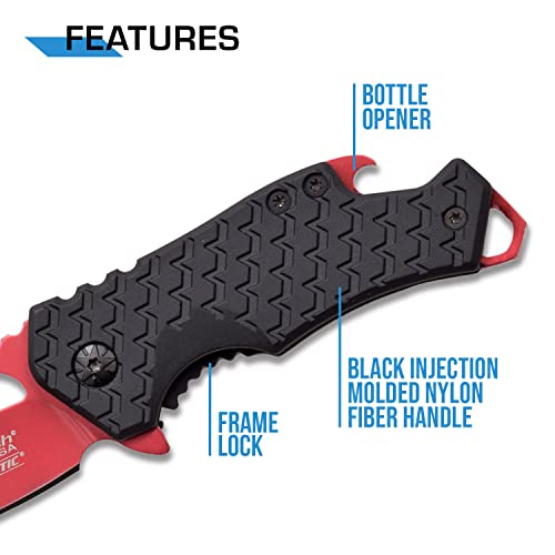 MTech USA – Spring Assisted Folding Knife – Red Fine Edge Stainless Steel Blade with Black Nylon Fiber Handle, Bottle Opener, Pocket Clip, Tactical, EDC, Self Defense- MT-A882RD