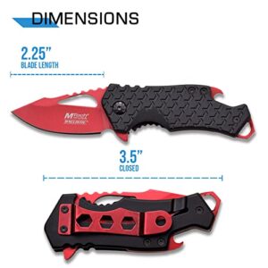 MTech USA – Spring Assisted Folding Knife – Red Fine Edge Stainless Steel Blade with Black Nylon Fiber Handle, Bottle Opener, Pocket Clip, Tactical, EDC, Self Defense- MT-A882RD