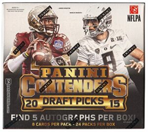2015 panini contenders draft picks football hobby box (24 packs/box, 6 cards/pack, 5 autos per box from 2015 nfl rookie class. nfl stars in their college uniforms). in stock!!