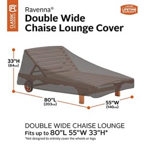 Classic Accessories 55-454-015101-EC Ravenna Water-Resistant 80 x 55 Inch Double Wide Patio Chaise Lounge Chair Cover,Taupe,Double Wide Chaise Lounge, Patio Furniture Covers