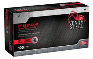 venom steel industrial nitrile gloves, 6 mil, 2 layer rip resistant, one size fits most, 100 count