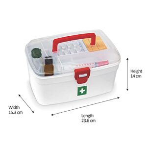 Milton Medical Box, First Aid Empty Medicine Storage Box | Organizer | Attached Handle | Family Emergency Kit | Detachable Tray | Easily Accessible with a Transparent Lockable Lid | White