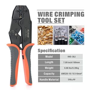 iCrimp Wire Crimping Tool Set with Wire Cable Stripper, Ratcheting Wire Crimper Tool with 5pcs Interchangeable Dies for Insulated and Non-insulated Connectors Terminal and End-sleeves Ferrule