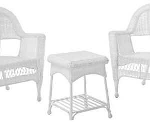 Jeco 3 Piece Wicker Chair and End Table Set without Cushion, White