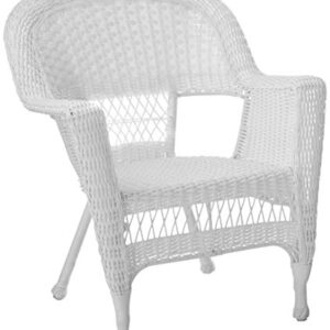 Jeco 3 Piece Wicker Chair and End Table Set without Cushion, White