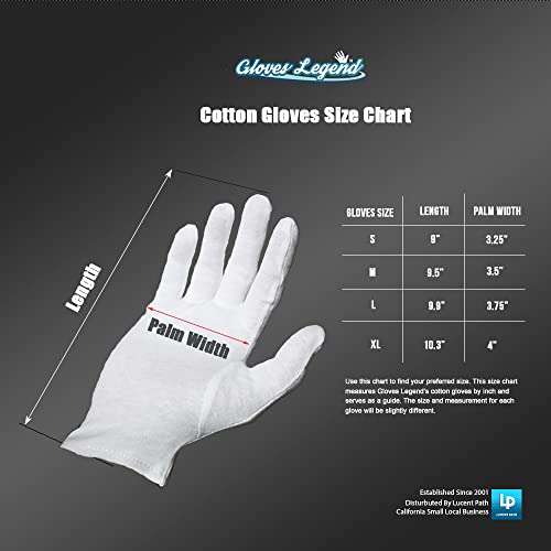 6 Pairs (12 Gloves) - Gloves Legend 100% Cotton White Gloves For Work Safety Jewelry Coin Silver Inspection For Men - Size XL