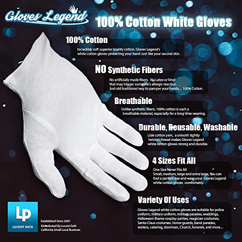 6 Pairs (12 Gloves) - Gloves Legend 100% Cotton White Gloves For Work Safety Jewelry Coin Silver Inspection For Men - Size XL