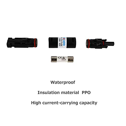 RENOGY 15A Male and Female Connector Waterproof in-Line Fuse Holder w/Fuse, Black