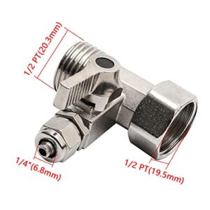 1/2 PT (3/4 Inch/19.5mm/20.3mm) to 1/4 Inch (6.5mm) RO Feed Water Adapter Ball Valve Faucet Tap Feed Reverse Osmosis Silver