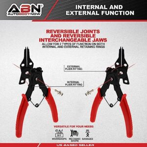 ABN Snap Ring Pliers Set – 5 Pc Interchangeable Jaw Head C Clip Pliers Set – Straight, 45, and 90 Degree Angled Jaws