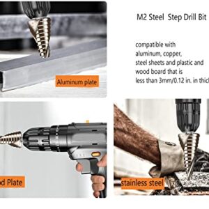 HSS6542 M2 Steel Spiral Groove Unibit HSS Step Drill Bits Set for Metal Stainless Steel Wood Step Cone Drill Hole Cutting Tool, Set of 3