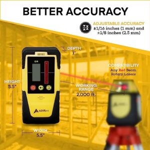 AdirPro Universal Rotary Laser Detector (LD-8) - Digital Rotary Laser Receiver with Dual Display and Built-In Bubble Level, Compatible with All Red Rotary Lasers - Rod Clamp Included