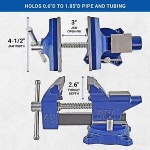 Yost Vises LV-4 Homeowner's Vise | 4.5 Inch Jaw Width with a 3 Inch Jaw Opening Home Vise | Secure Grip with Swivel Base | Assembled with a Combination of Powder Coated Cast Iron and Steel | Blue