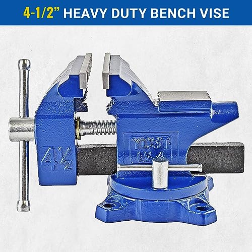 Yost Vises LV-4 Homeowner's Vise | 4.5 Inch Jaw Width with a 3 Inch Jaw Opening Home Vise | Secure Grip with Swivel Base | Assembled with a Combination of Powder Coated Cast Iron and Steel | Blue