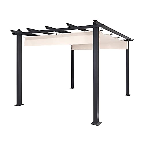 ALEKO Aluminum Retractable Patio Pergola | Outdoor Canopy Grape Trellis Pergola | Canopy Pool Garden Gazebo | 9 x 9 Ft | Cream White | PERGBURG10X13