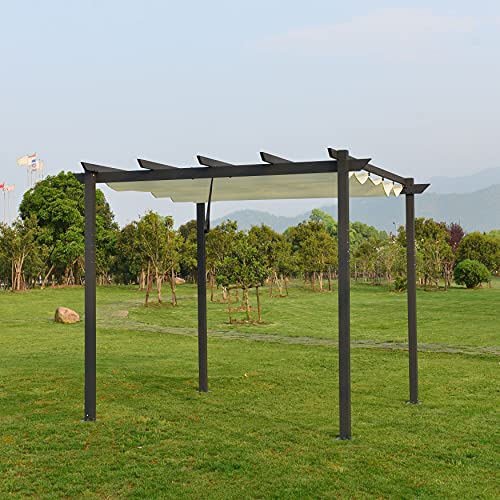 ALEKO Aluminum Retractable Patio Pergola | Outdoor Canopy Grape Trellis Pergola | Canopy Pool Garden Gazebo | 9 x 9 Ft | Cream White | PERGBURG10X13