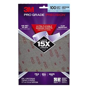 3m pro grade precision 4-1/2-inch x 7-inch ultra flexible sanding sheets 4-pack 100-grit medium